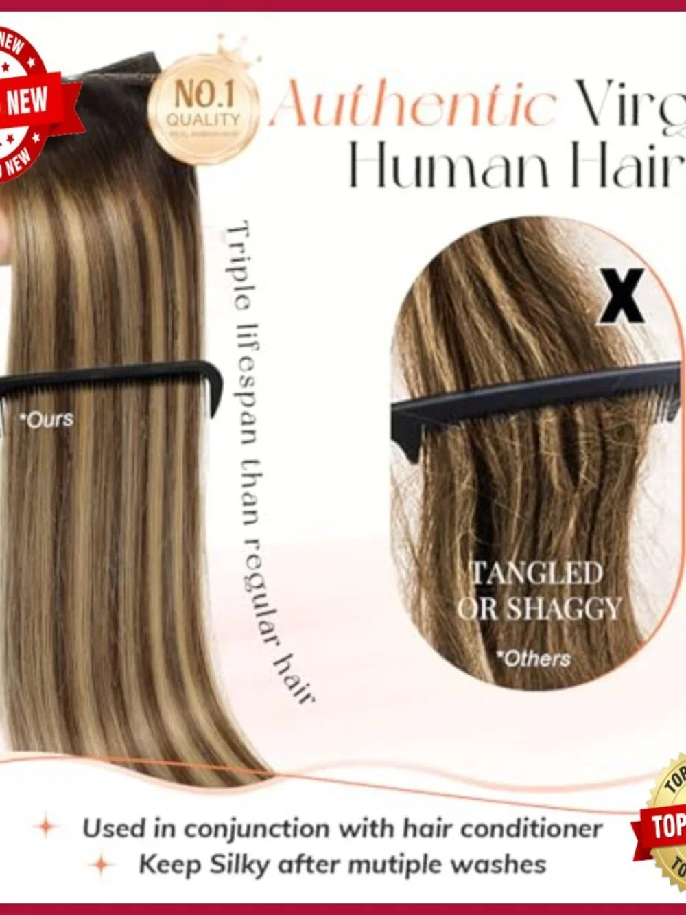 Human Hair Extensions Dual-Sided Seamless Weft Natural Blending Reusable